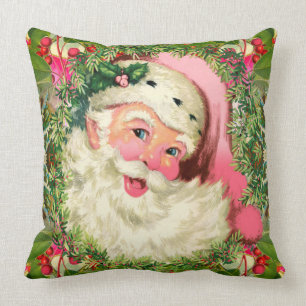 Vintage Pink Santa For Christmas Cushion
