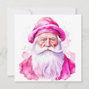 Vintage Pink Santa Retro Personalised Christmas Card