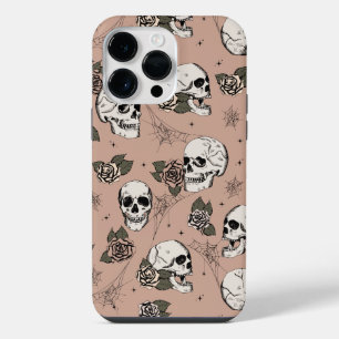Vintage Pink Skulls and Roses iPhone 14 Pro Max Case