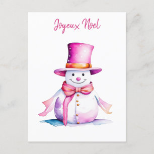 Vintage Pink Snowman Retro Personalised Christmas Postcard