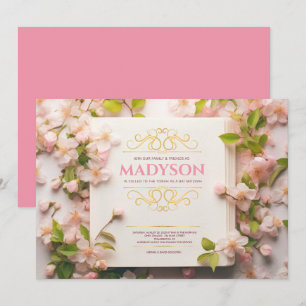 Vintage Pink Story Book Cover Bat Mitzvah Party Invitation