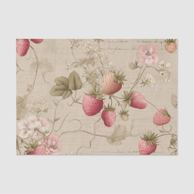 Vintage Pink Strawberries Tissue Paper (Front)