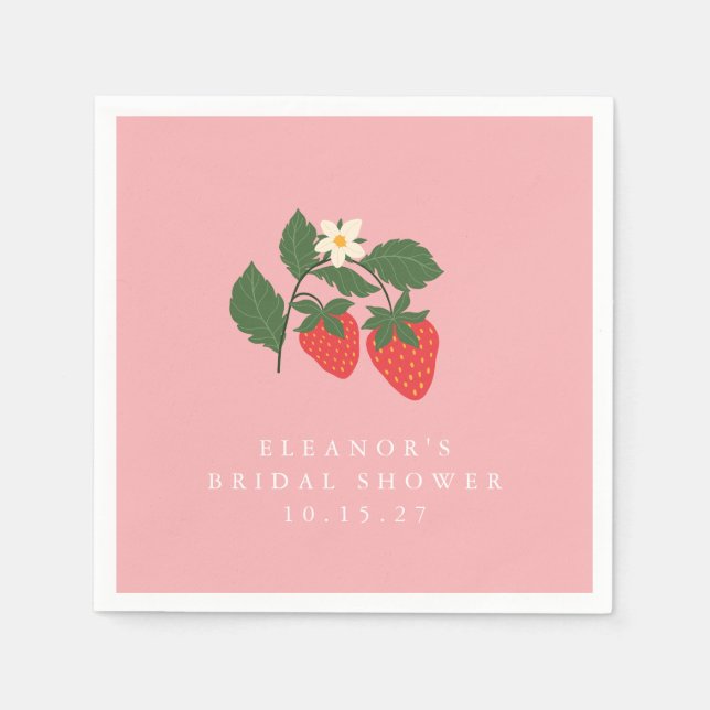 Vintage Pink Strawberry Boho Bridal Shower Custom Napkin (Front)