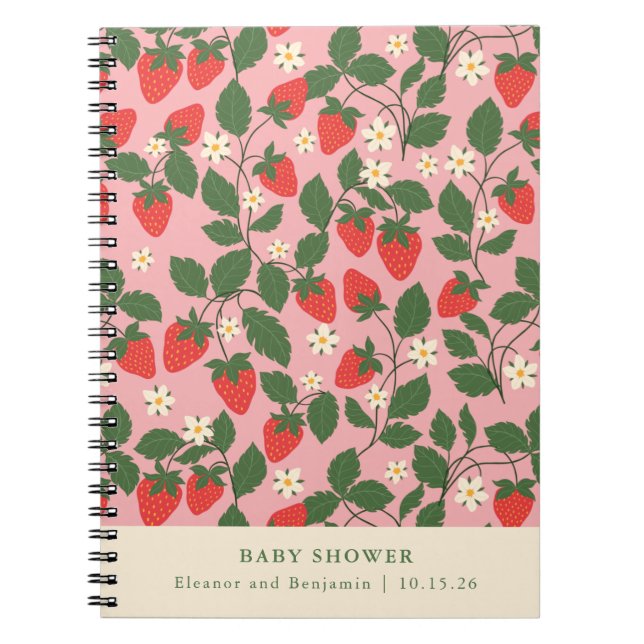 Vintage Pink Strawberry Custom Baby Shower Planner Notebook (Front)