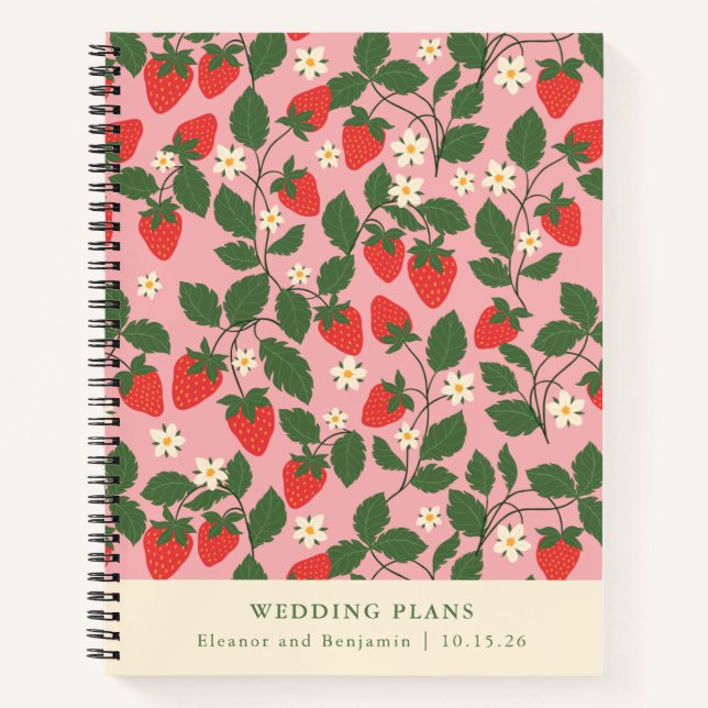 Vintage Pink Strawberry Personalised Wedding Plans Notebook (Front)