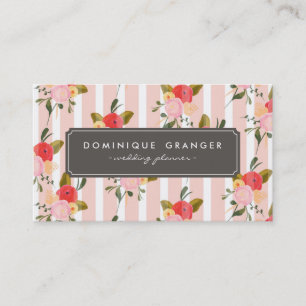 Vintage Pink Stripes and Flowers Business Card