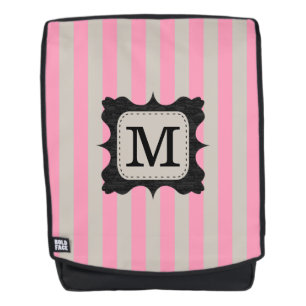 Vintage Pink Stripes Pattern Black Custom Monogram Backpack