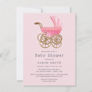 Vintage Pink Stroller Girl Baby Shower Invitation