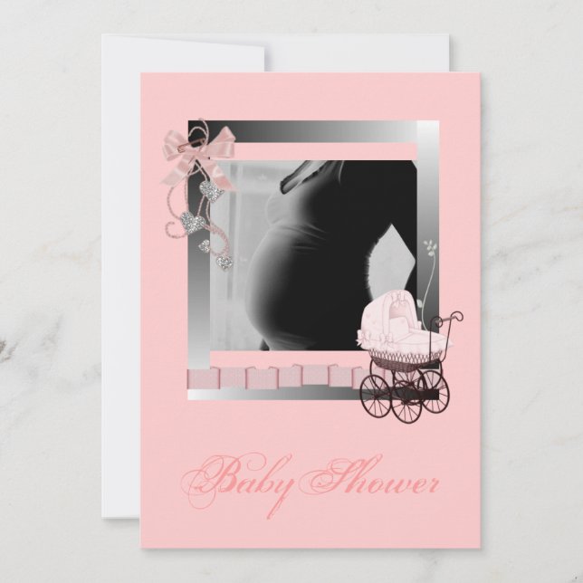 Vintage Pink Stroller Photo Baby Shower Invitation (Front)