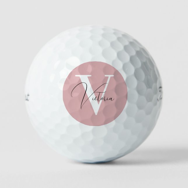 Vintage pink stylish chic custom monogram golf balls (Front)