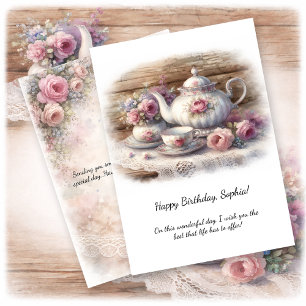 Vintage Pink Tea Setting Birthday   Invitation