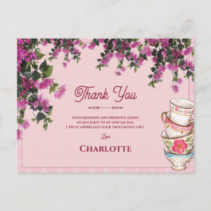 Vintage Pink Teacups Stack Bridal Shower Thank You Postcard