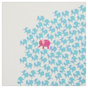 Vintage pink teal floral cute elephant pattern fabric