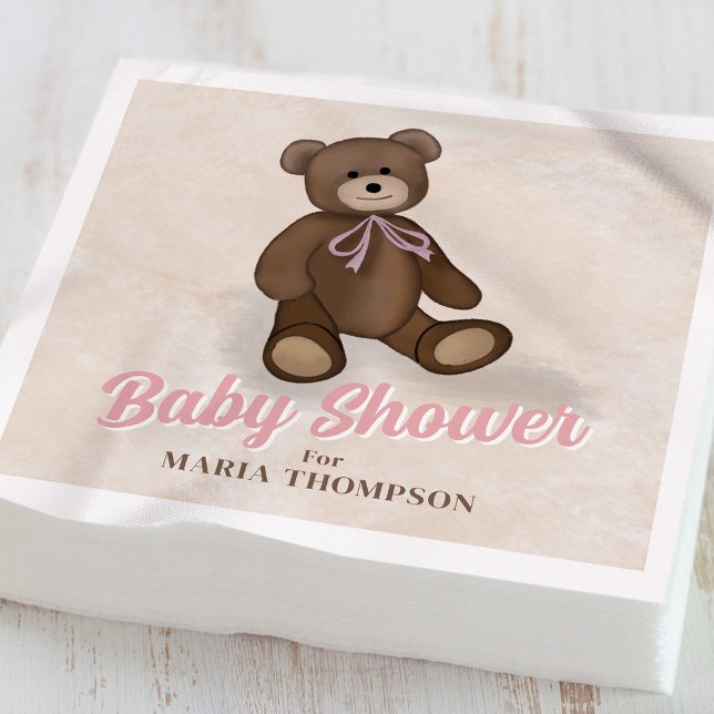 Vintage Pink Teddy Bear Custom Baby Shower Napkin (Creator Uploaded)