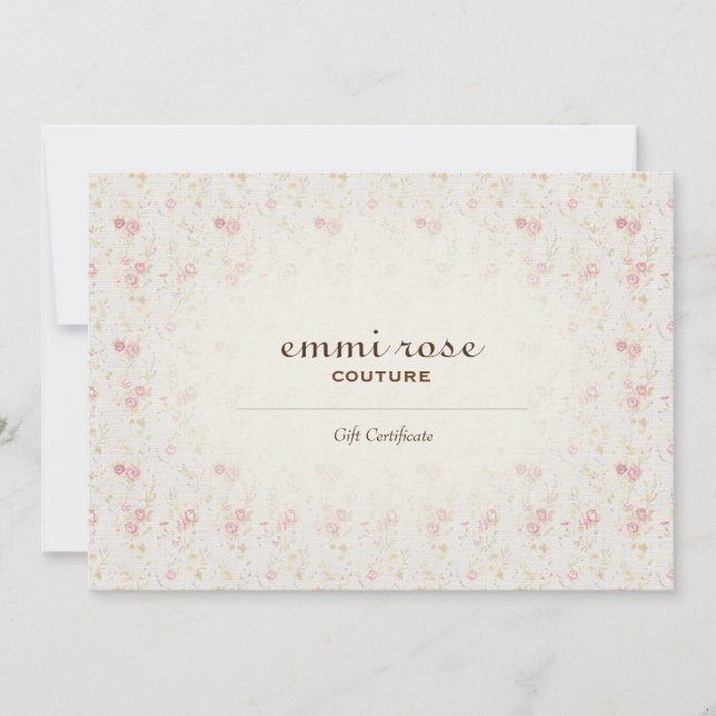 Vintage Pink Tiny Rose Print Gift Certificate (Front)