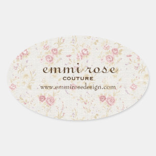 Vintage Pink Tiny Rose Print Oval Sticker