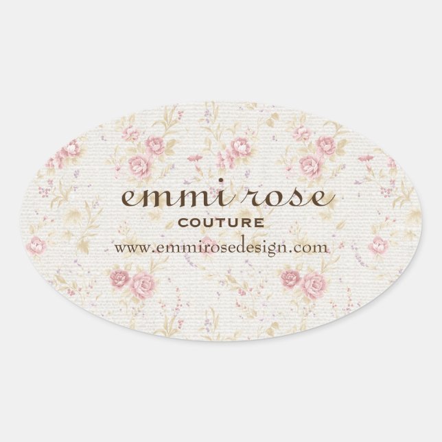 Vintage Pink Tiny Rose Print Oval Sticker (Front)