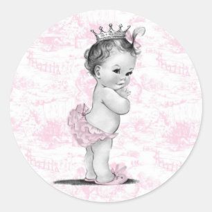 Vintage Pink Toile Baby Shower Stickers