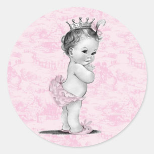 Vintage Pink Toile Baby Shower Stickers