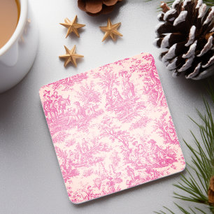 Vintage Pink Toile de Jouy French Floral Stone Coaster