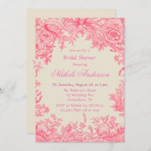 Vintage Pink Toile Flower Bridal Shower Invitation