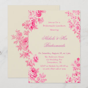 Vintage Pink Toile Flower Bridesmaids Luncheon Invitation