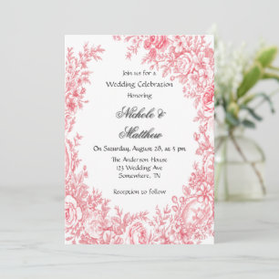 Vintage Pink Toile Flower Wedding Celebration  Invitation