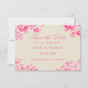 Vintage Pink Toile Flower Wedding Save The Date