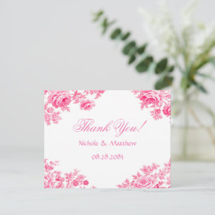 Vintage Pink Toile Flower Wedding Thank You Card
