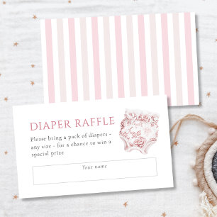 Vintage Pink Toile Girl Baby Shower Diaper Raffle Enclosure Card