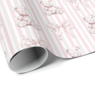 Vintage Pink Toile & Stripes Girl Baby Shower Wrapping Paper