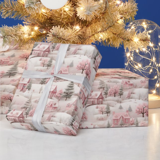 Vintage Pink Tree Pattern  Wrapping Paper (Holidays)