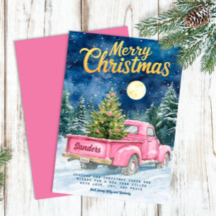 Vintage Pink Truck Christmas Cards