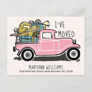 Vintage Pink Truck Moving Announcement Postcard