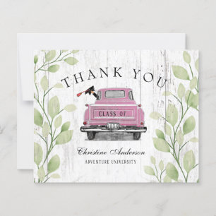 Vintage Pink Truck Rustic Graduation Thank You