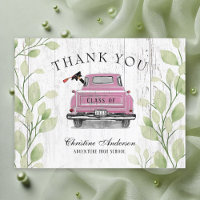 Vintage Pink Truck Rustic Graduation Thank You