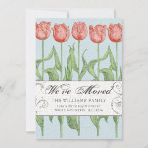 Vintage Pink Tulip Floral Moving Announcement
