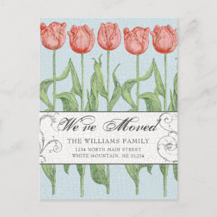 Vintage Pink Tulip Floral Moving Announcement Postcard