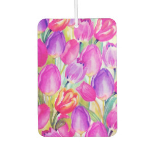 Vintage Pink Tulip Watercolor Floral Car Air Freshener