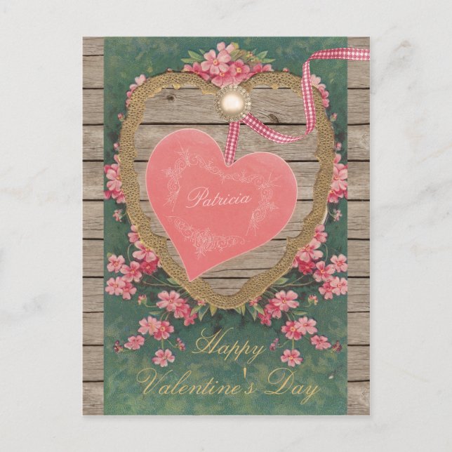 Vintage pink Valentine heart CC0832 Scrapbook Holiday Postcard (Front)
