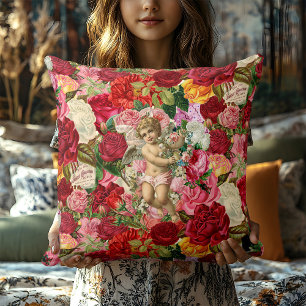 Vintage Pink Victorian Cherub Rose Shabby Chic Cushion