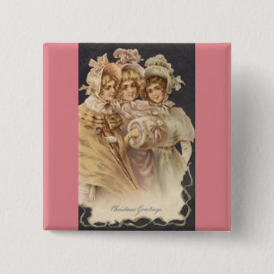 Vintage Pink Victorian Christmas Pin Button Badge