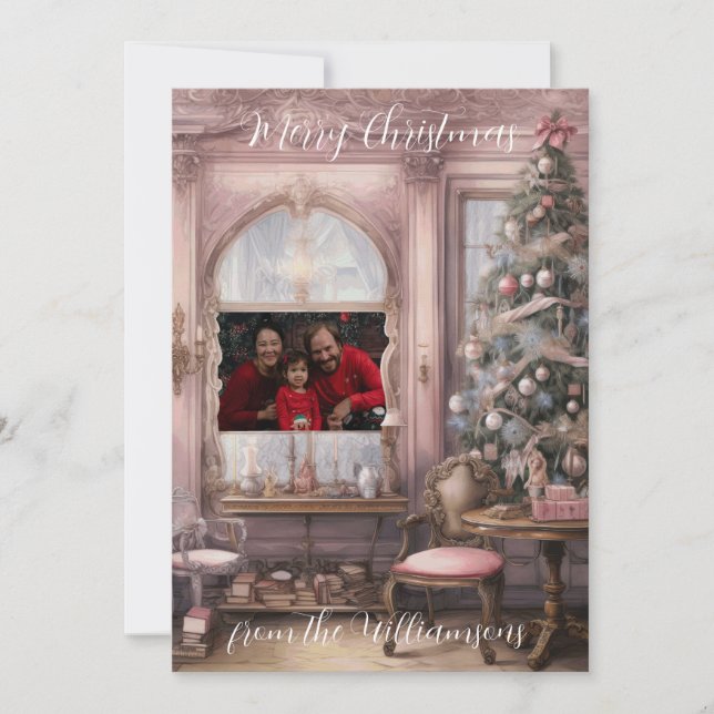 Vintage Pink Victorian Photo Holiday Card (Front)