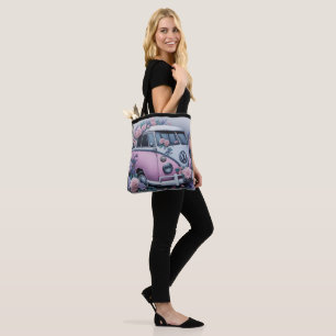 Vintage Pink VW Bus Tote Bag
