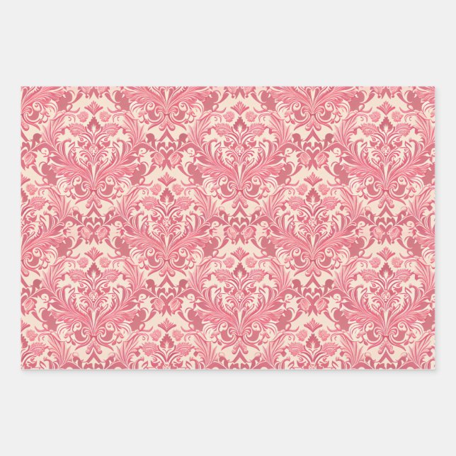 vintage pink wallpaper wrapping paper sheet (Front)