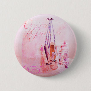 Vintage Pink Watercolor Ballerina Dancer Ballet 6 Cm Round Badge