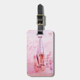 Vintage Pink Watercolor Ballerina Dancer Ballet Luggage Tag