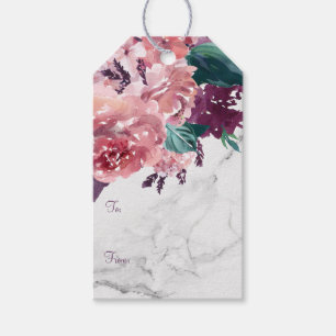 Vintage Pink Watercolor Floral Marble Gift Tags