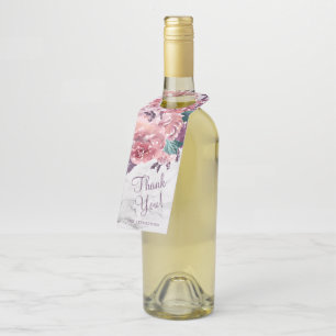 Vintage Pink Watercolor Floral Marble Thank You Bottle Tag