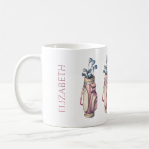 Vintage Pink Watercolor Golf Clubs Personalised Coffee Mug
